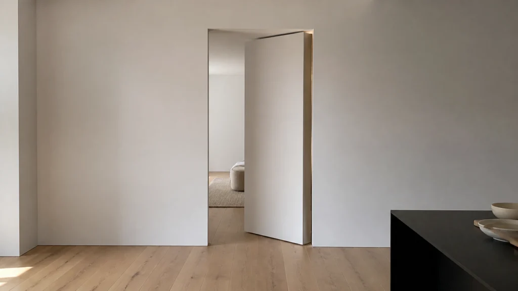 Illustration éditoriale pour l’article « Les atouts de la porte sans charnière pour votre intérieur »