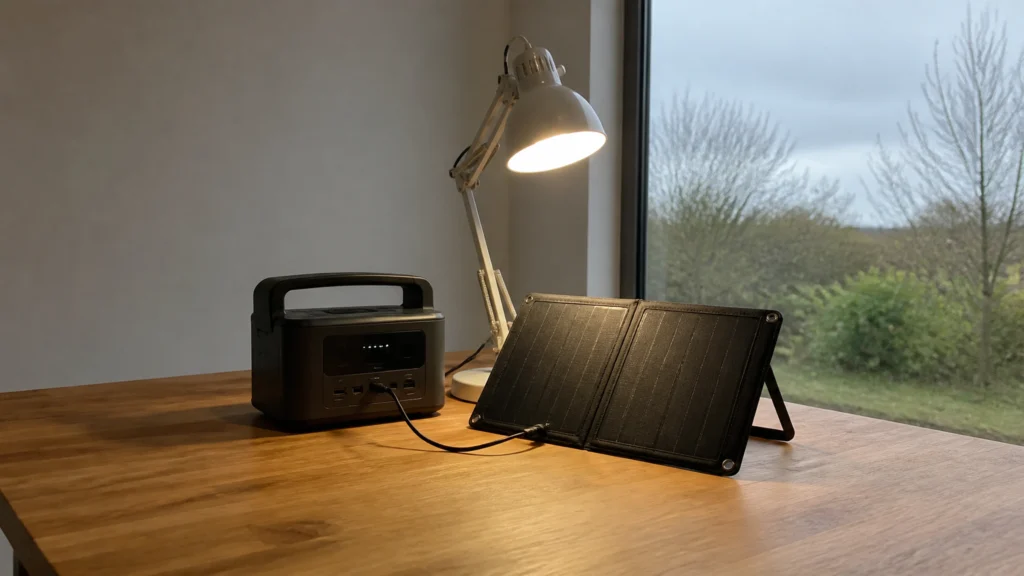 Illustration éditoriale pour l’article « Comment recharger une batterie solaire sans soleil »
