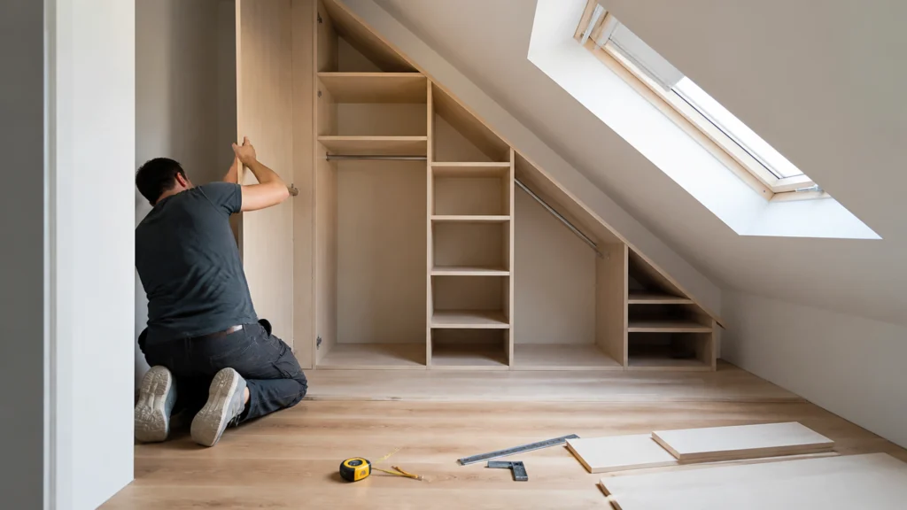 Illustration éditoriale pour l’article « Comment fabriquer un dressing sous pente sur mesure »